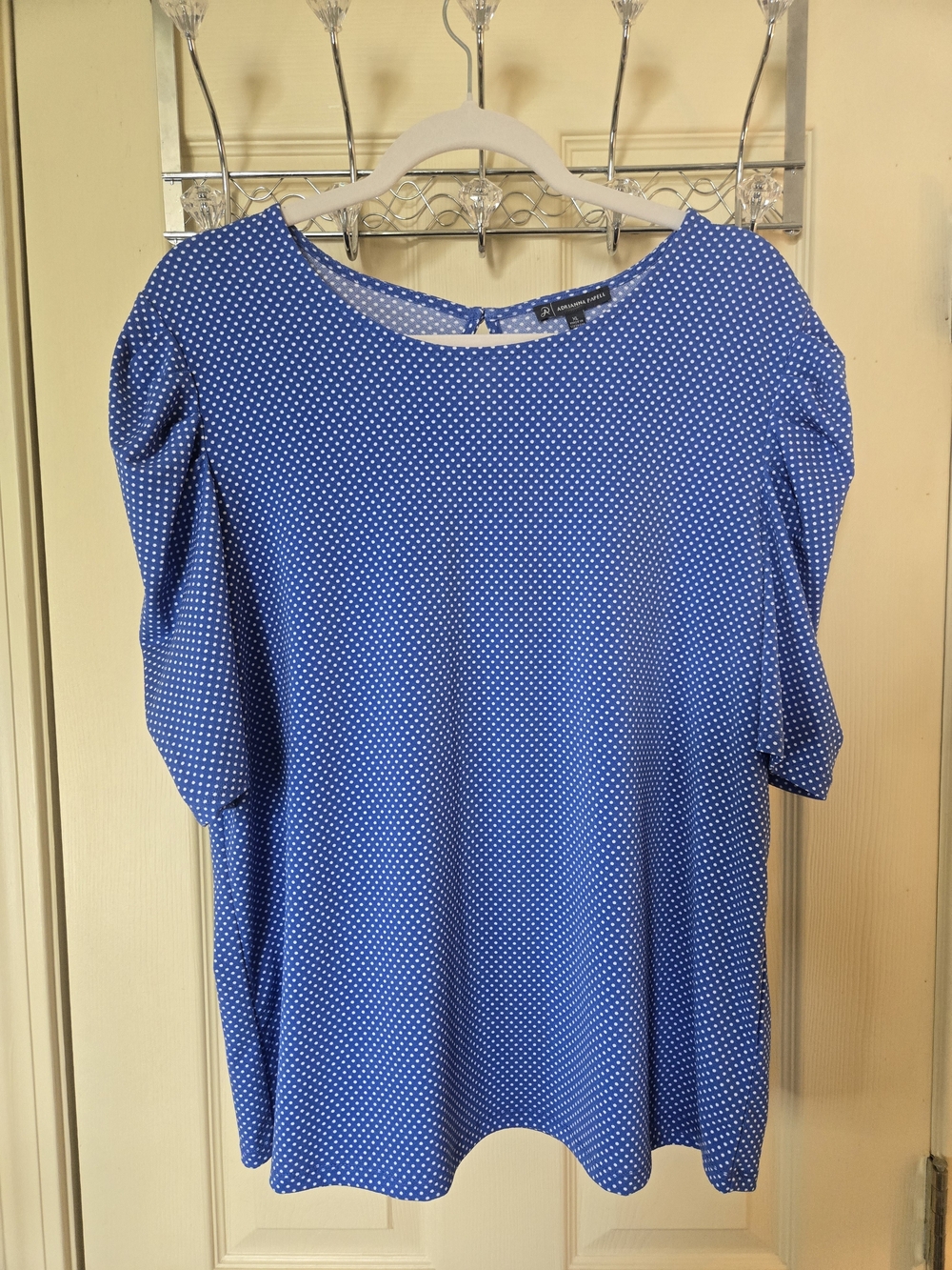 Adrianna Papell Royal Blue Polka Dot Short Sleeve Top